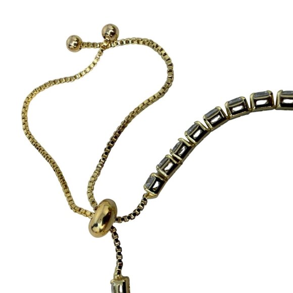 Slider Tennis Bracelet 14K Gold Overlay Adjustable Made with Swarovski Crystals - Picture 15 of 16